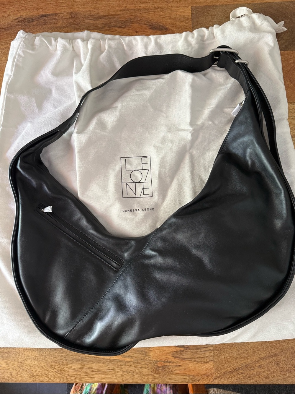 Janessa Leone Bowe Black Leather Crescent Shoulder Bag